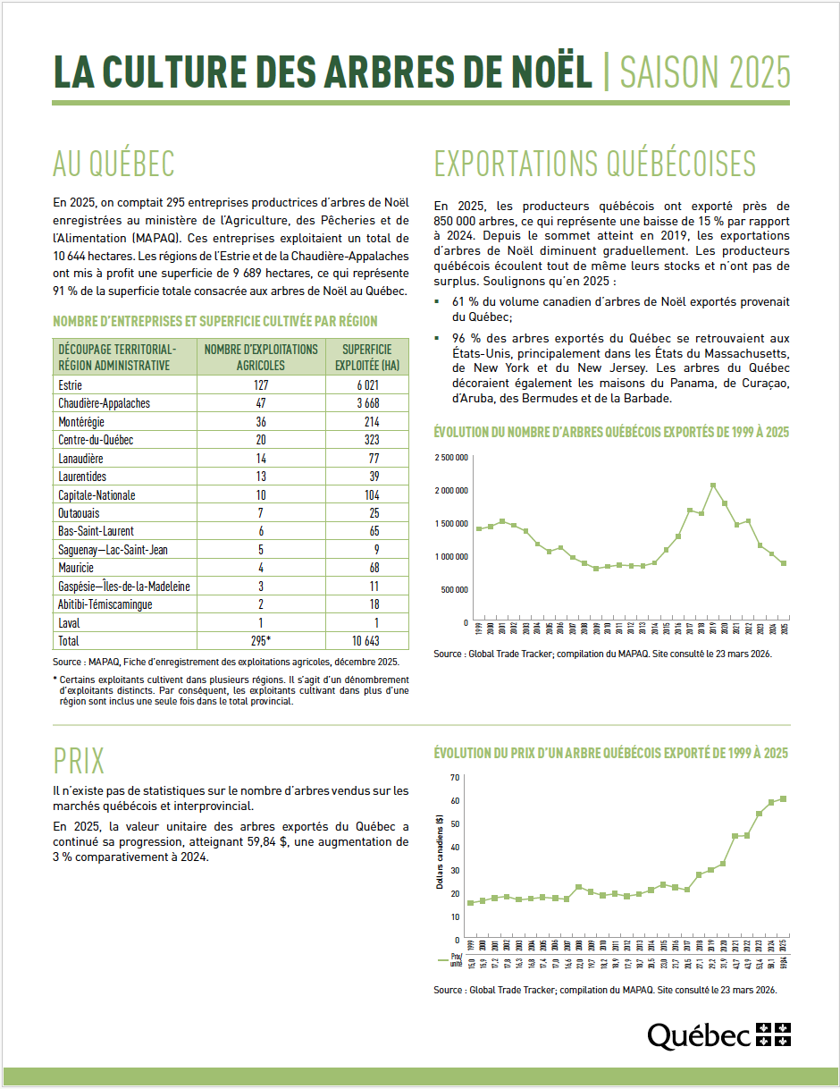 Statistiques 2025 sur la culture de sapins de Noel